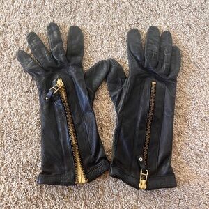 Luxurious Black Leather Gloves with Gold Accents